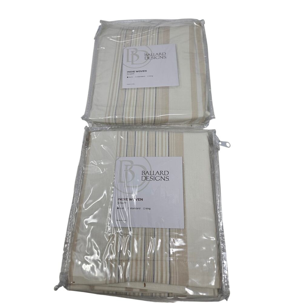 NEW 2 Ballard Designs Indie Woven Euro Pillow Shams Cotton 26x26 in Minimalist